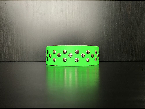 Fluorescent Green/Silver Studs - Leather Dog Collar - Size M